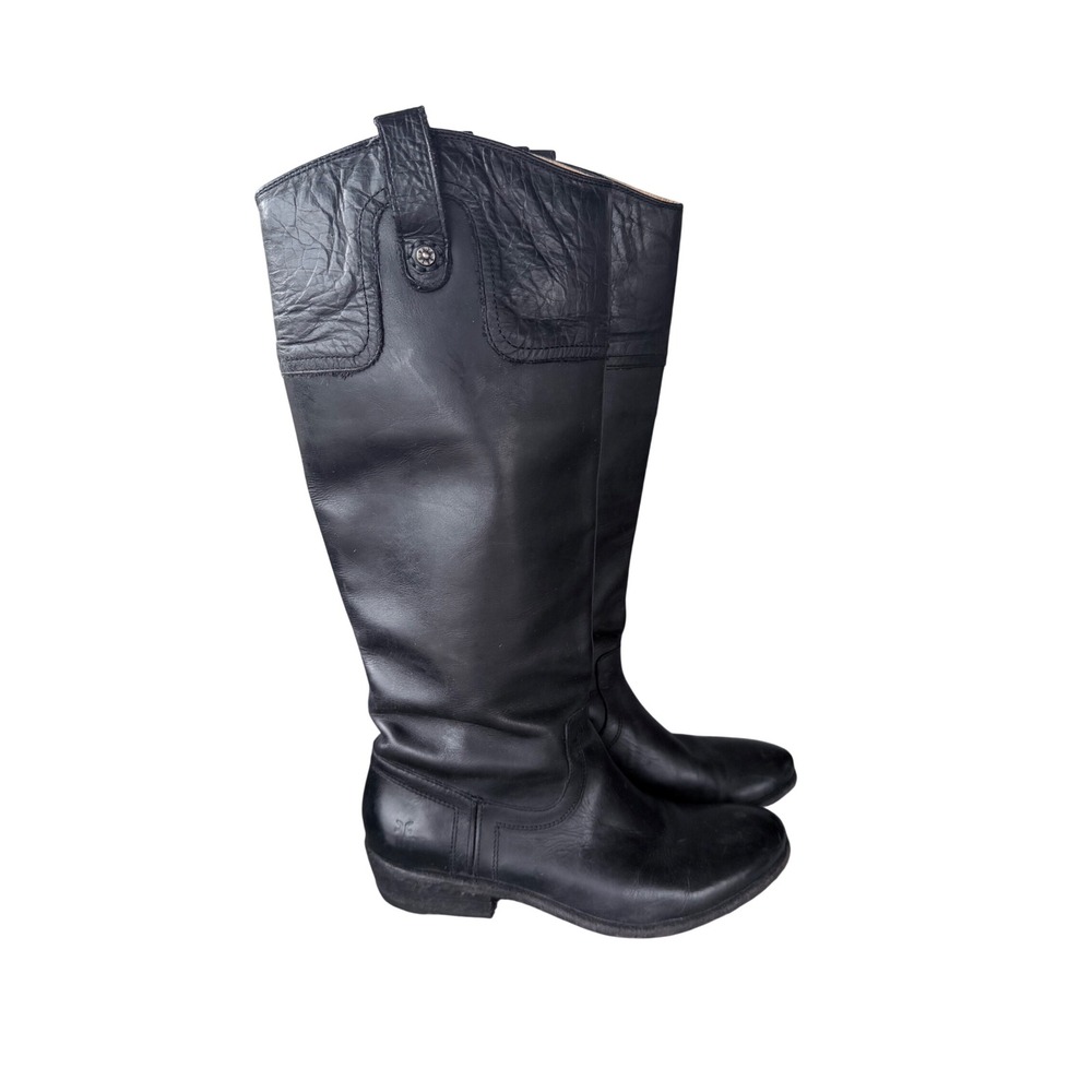 Womens 7 Frye Melissa Button Tall Black Leather Equestrian Western Riding Boots - Picture 3 of 11